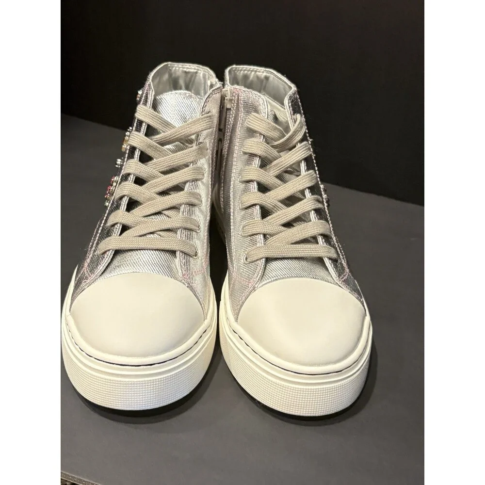 Steve Madden Shoes Girls Size 5 Silver High Top Sneaker Glitter Rhinestone